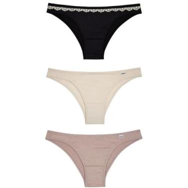 Imagem de Del Rio Kit Calcinhas Tanga Microfibra Preto Renda Nature Quartzo GG