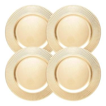 Imagem de Jogo 4 Sousplat De Mesa Redondo Primer Dourado Plástico Lyor 33cm
