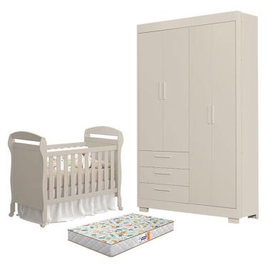 Imagem de Berço Americano Danny Com Colchão Gazin E Guarda Roupa 4 Portas Zaki Areia Acetinado - Reller