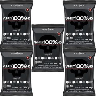 Imagem de Kit 5X Whey 100% HD - 900g Refil Chocolate - Black Skull