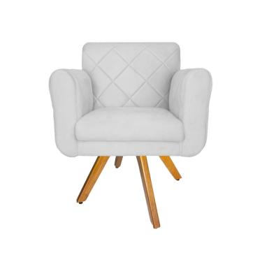 Imagem de Poltrona Estofada Com Base Giratória De Madeira Sala Isabella Corano Branco - LM DECOR