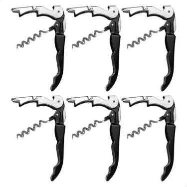 Imagem de Kit 6 Abridor de Garrafa Vinho Saca Rolhas Aço Inox - FsVariedades