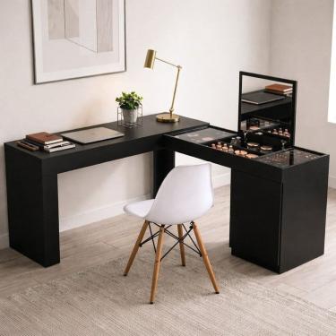 Imagem de Conjunto Escritório 2 Peças Escrivaninha Penteadeira Star e Cadeira Eames Base de Madei...