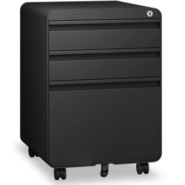 Imagem de Arquivo com 3 gavetas Dripex com chave, preto, com rodízios