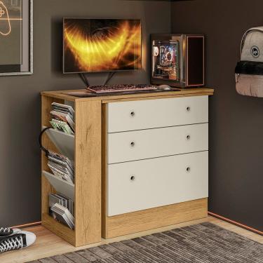 Imagem de Comoda 3 Gavetas com Mesa Escritorio Giratoria Gamer Qmovi
