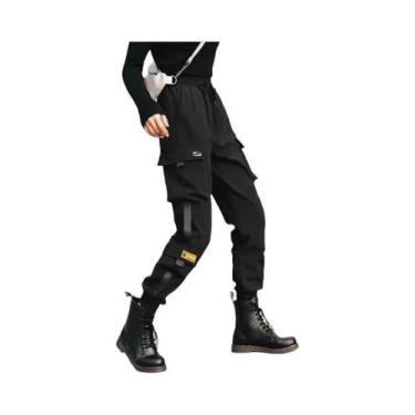 Imagem de Calças Jogger Cargo Femininas Pretas Casuais Estilo Hip-hop Streetwear