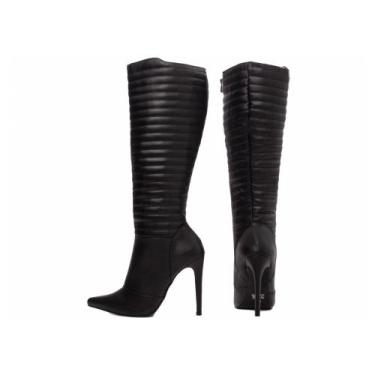 Imagem de Bota Bico Fino Salto 12 Cano Alto Preto Torricella AVS 80005B, 37