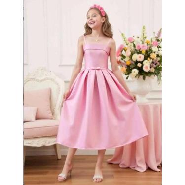 Imagem de Vestido rosa feminino verão elegante e doce sem mangas vestido de fest