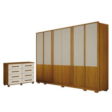 Imagem de Guarda Roupa Casal Urban 6 Portas Com Cômoda San Marino 8 Gavetas Cinamomo Off White -...