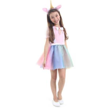 Imagem de Fantasia Carnaval Unicórnio Vestido Menina Infantil + Tiara - Sulameri