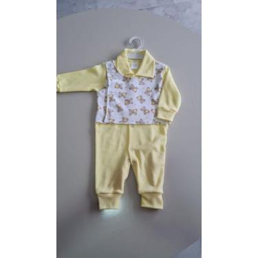 Imagem de Macacão Bebê  Algodão Unissex Leleco Peteleco, Amarelo, P