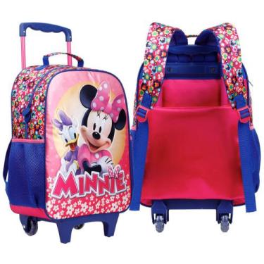 Imagem de Mochila Minnie Mouse Bolsa Escolar Rosa Mala Rodinhas Disney, Rosa