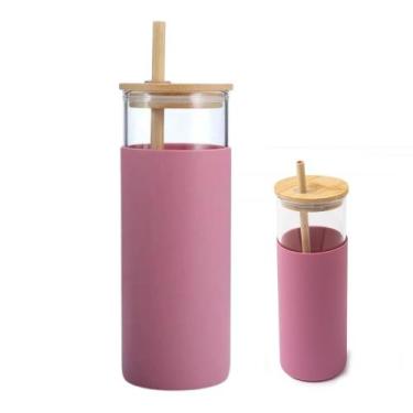 Imagem de Copo de Vidro E Silicone C Tampa e Canudo - HOME-NEW, Rosa
