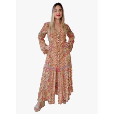 Imagem de Vestido Longo Indiano Manga Longa Toque De Seda-cod.020 - Aléci Fashio