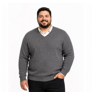 Imagem de Blusa Grossa Masculino Plus Em Tricot Frio Casaco Cor:Cinza EscuroTama