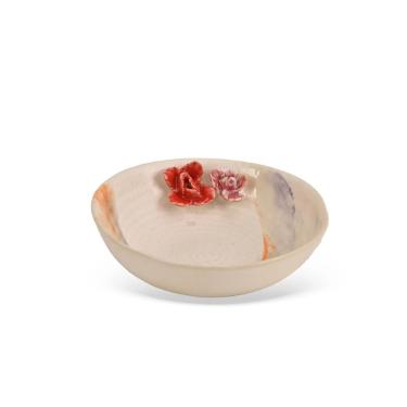 Imagem de Bowl em Cerâmica com Relevo Flores Bege para Servir Cereais Sobremesas e Petiscos BTC Decor