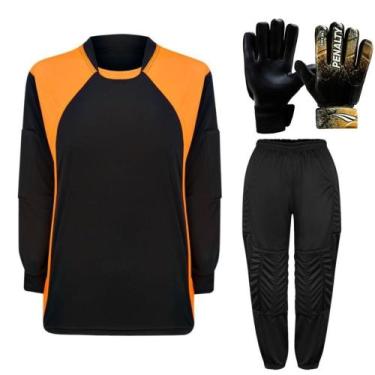 Imagem de Kit de Goleiro Infantil Camisa + Calça Acolchoada + Luva (P a G) - TRB