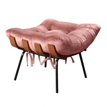 Imagem de Puff Costela Veludo Rosê com Pés Retos de Madeira Fibra Siliconada Estrutura em Aço Bella Decor