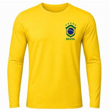 Imagem de Camisa Brasil Manga Longa Copa do Mundo Bandeira cor:AmareloTamanho:G2