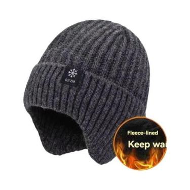 Imagem de Boné Masculino De Inverno De Tricô Com Forro De Pele Sintética, Quente