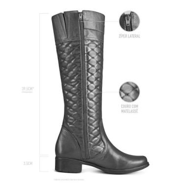Imagem de Bota Montaria Feminina Preta Cano Alto Couro Legítimo Salto Baixo Zípe