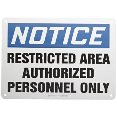 Imagem de Accuform MADC808VA Placa de segurança de alumínio, legenda "Aviso: apenas pessoa autorizada, 25,4 cm de comprimento x 35,5 cm de largura, azul/preto sobre branco