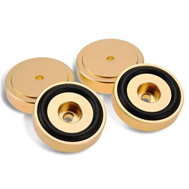 Imagem de 4 peças amplificador antivibração pés, 4010 mm liga de alumínio universal cobre alto-falantes espigas almofadas base isolamento almofada jateamento de areia amplificador de sopro de areia. (ouro)