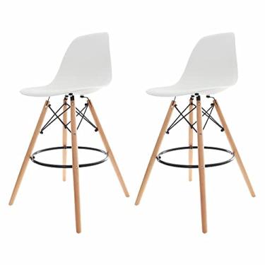 Imagem de Kit 2 Banquetas Alta Com Encosto Base Resistente em Polipropileno Charles Eames Eiffel Branca