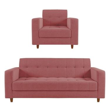 Imagem de Kit Sofá 03 Lugares E 01 Poltrona Arezzo Linho Whiski Rose