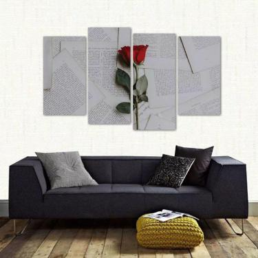 Imagem de Quadro Decorativo Rosa Vermelha Mosaico Em Tecido 4 Peças 1