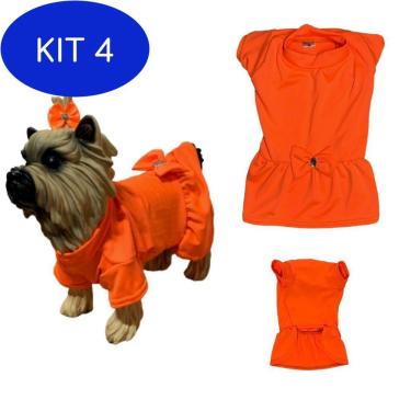 Imagem de Kit 4 Roupa Para Cães E Gatos - Vestido Suplex Neon Laranja