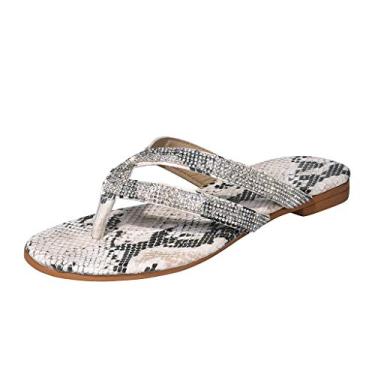 Imagem de Masbird Sandálias femininas casuais de verão, sandálias femininas de cristal strass sandálias rasteiras chinelos chinelos sapatos, Z01 - bege, 8.5