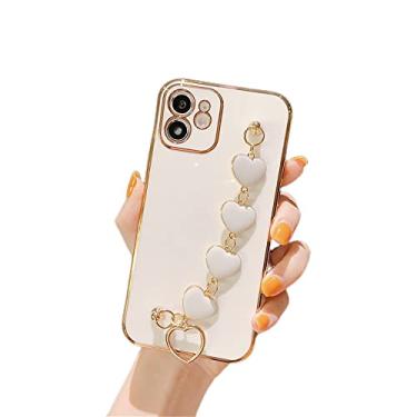 Imagem de OIOMAGPIE Capa de telefone de silicone macio com pulseira de coração da moda para iPhone 13 12 11 Pro Max Mini X XS XR 8 7 6 6S Plus Shell, capa traseira galvanizada de cor sólida (branco, 7/8)