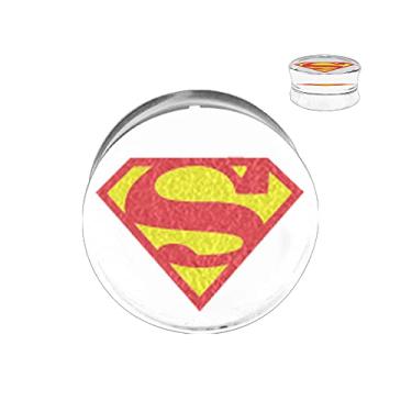 Imagem de DC Comics Plugue unissex Superman "Clark Kent" logo Single Flare Acrílico Body Piercing Plug, Cor Disponível: Branco/Vermelho, Tamanho Único (SUPMUS01-1PR), One Size, Acrílico, aço