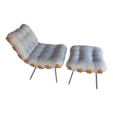 Imagem de Poltrona Costela Com Puff Para Sala De Estar Bege Lilies Móveis