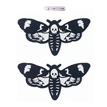 Imagem de Pacote com 2, traça preta bordada de ferro de terror no broche de patch DIY emblema punk crânio acessórios de roupas Dia das Bruxas dos Mortos