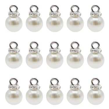 Imagem de JJG Corrente, 100 peças, 8 mm, pingentes de pérolas brancas imitação de pérolas, berloques com strass para brincos pendurados, colares, joias