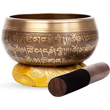 Imagem de Conjunto de tigelas de canto tibetano grande - estilo bronze - fácil de tocar - tigela de ioga com som de 12,7 cm design mantra mindfulness meditação som curativo presente por Himalayan Bazaar