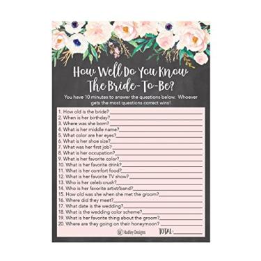 Imagem de 25 floral How Well Do You Know The Bride Bridal Wedding Shower or Bachelorette Party Game, Flores Who Knows The Best, Does The Groom Conjunto de cartas para perguntas de adivinhação para casais, noivado estampado