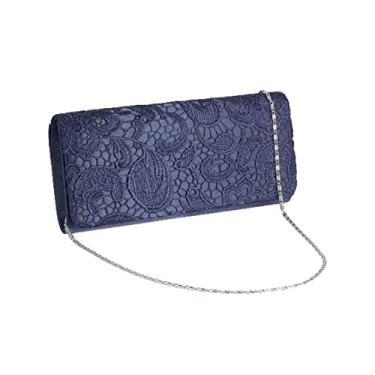 Imagem de JAMBHALA Bolsa Clutch de Renda Floral Elegante Formal com Corrente Ajustável (azul)