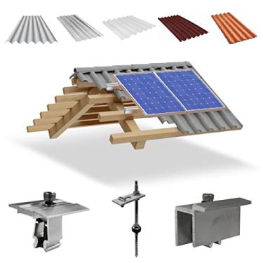 Imagem de Kit Estrutura Suporte Fixador Para 02 Placas Solar Alumínio e Inox Telha Fibro Ondulada em Viga Madeira | Perfil Master