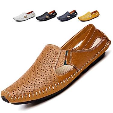 Imagem de Noblespirit sapato masculino para dirigir sapato de couro moderno chinelo casual sapato mocassim no verão, Red Brown 2, 6.5