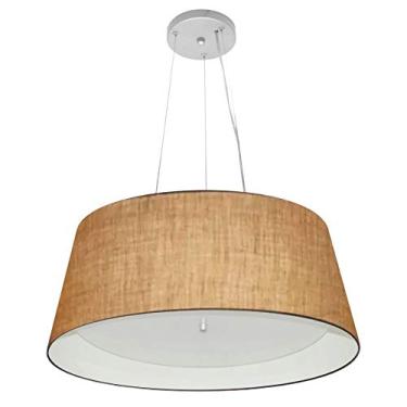 Imagem de Lustre Pendente Cone Cúpula Duplo Tecido 25/60x50 cm, Vivare Iluminação, Pendente4015 LPBR, Palha/Branco, Grande