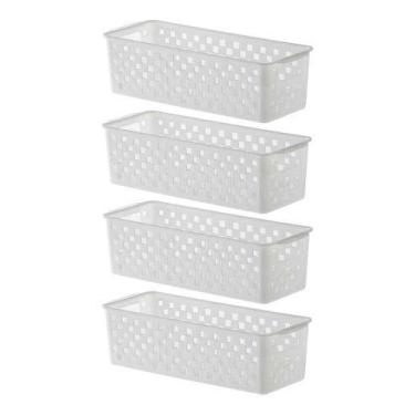 Imagem de 4 Cestos Organizadores Quadratta branco para gavetas, armários, lavanderias, quarto, cozinha e banheiro