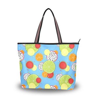 Imagem de ColourLife Bolsa de ombro feminina com alça superior e frutas frescas maduras, Multicolorido., Medium