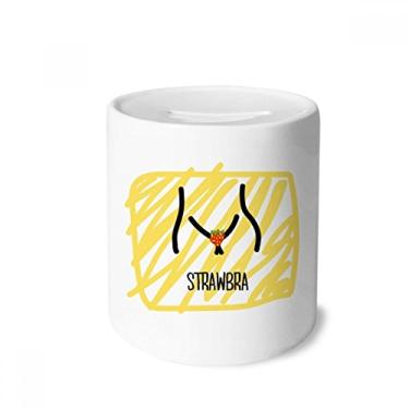 Imagem de DIYthinker Caixa de dinheiro preta vermelha divertida desenho de morango caixa de cerâmica porta-moedas presente de cofrinho