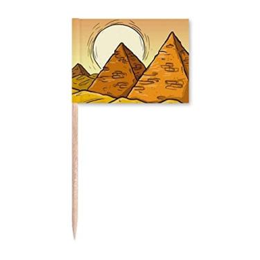 Imagem de Bandeira de palito de dente com estampa de pirâmide do Egito Antigo, enfeite de festa