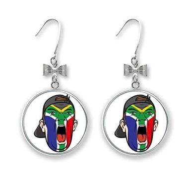 Imagem de Brincos de arco com bandeira da África do Sul para maquiagem facial com laço e gancho para orelha furada, Metal