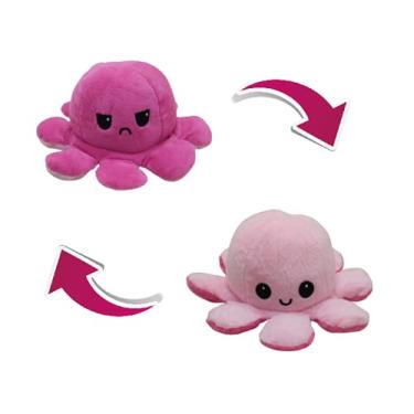 Imagem de Brinquedo Polvo De Pelúcia Reversível Feliz e Bravo 20cm -Rosa e Pink Polvinho do Humor Polvo Tik Tok