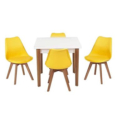 Imagem de Conjunto Mesa de Jantar Luiza 80cm Branca com 4 Cadeiras Leda - Amarelo